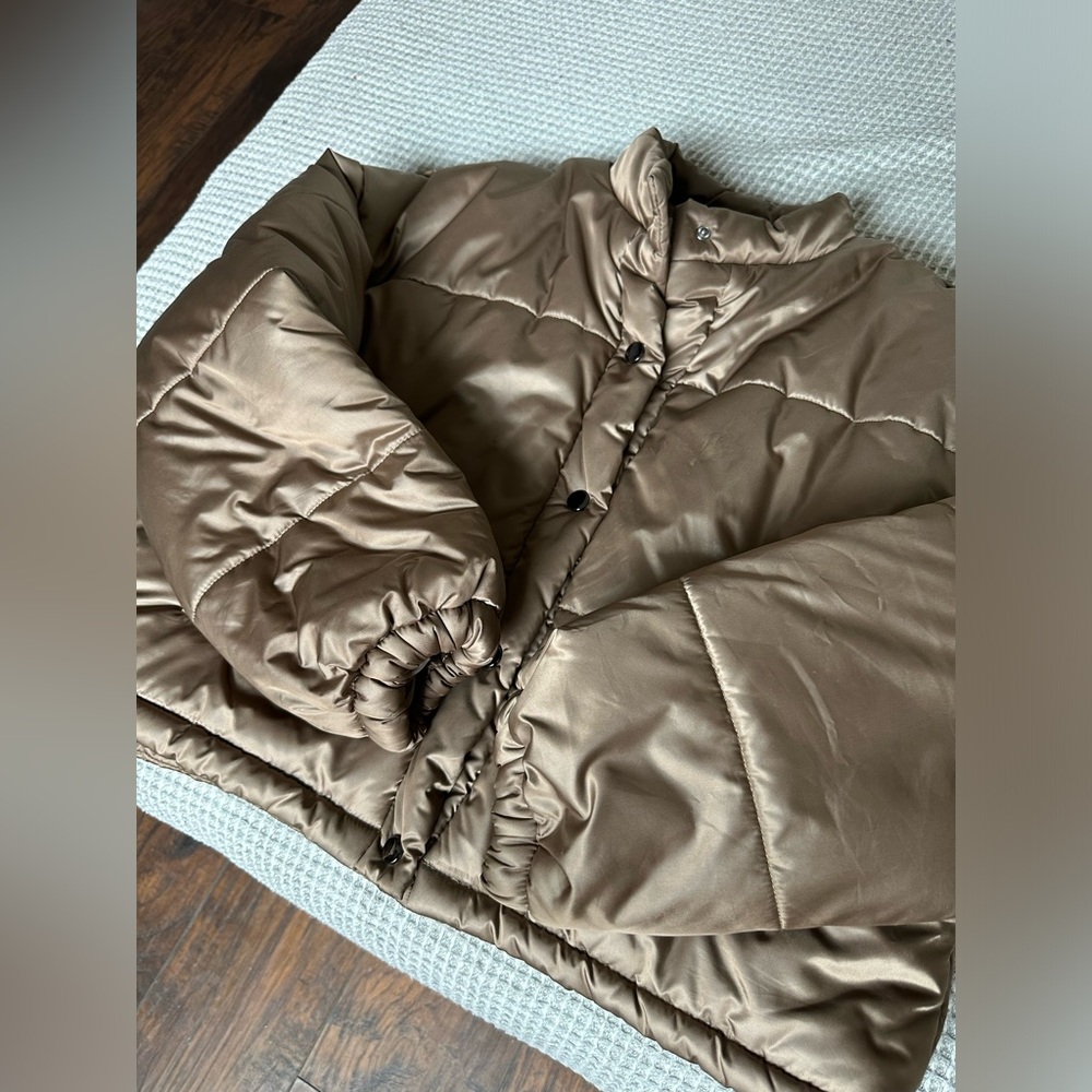 Beautiful Tan Brown Donnee Par Dieu Jacket with metallic buttons - Picture 2 of 3